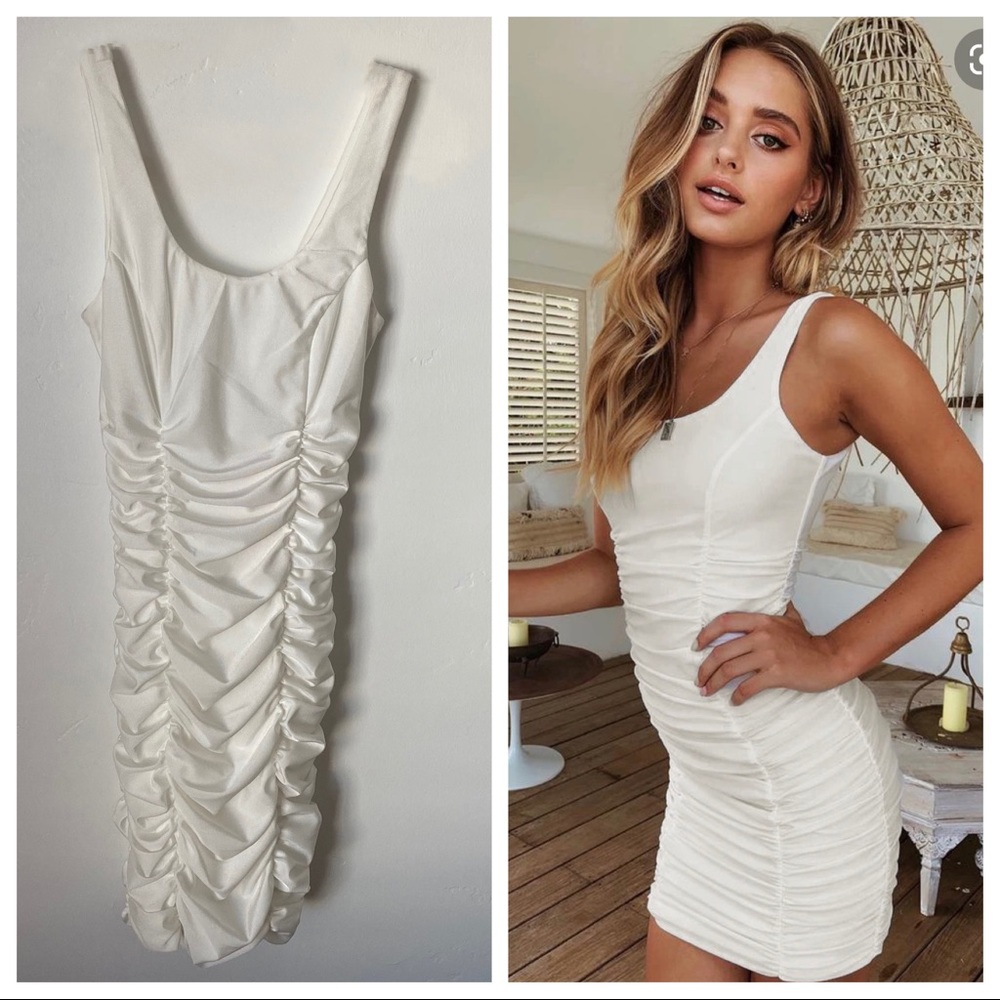 NWT Tiger Mist Santa Clara Ruched White Mini Dress